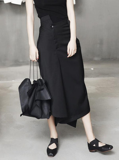 Black Cropped Wide-leg Three-quarter Pants