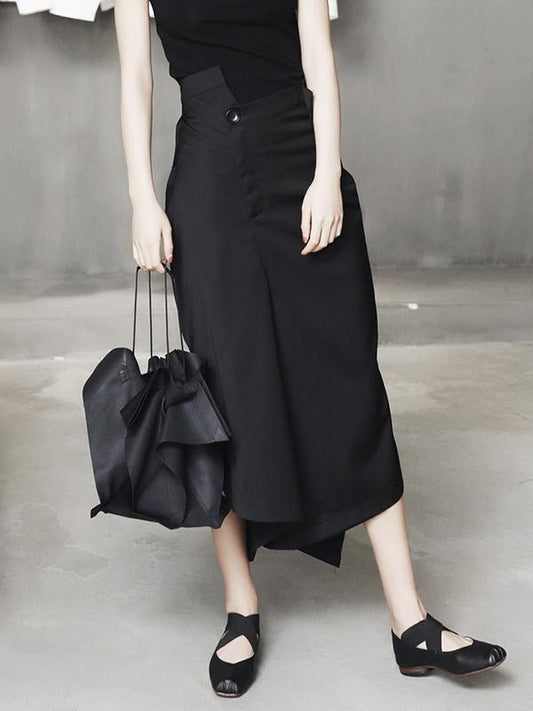Black Cropped Wide-leg Three-quarter Pants
