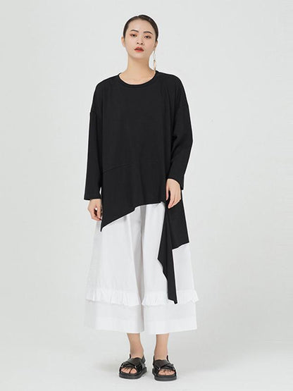 Loose Cropped Solid Color Long Sleeve T-Shirt