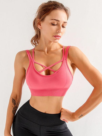 Solid Wrap Backless Sports Bra