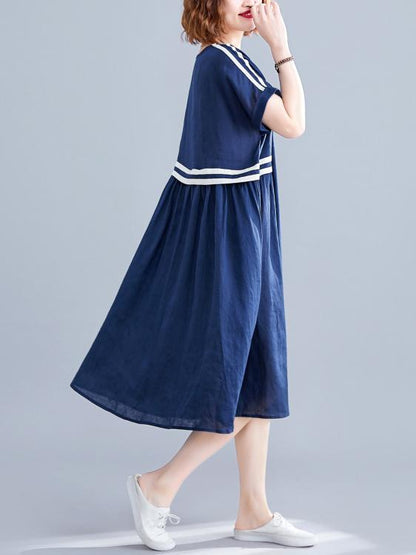 Loose Blue Split-joint Dress