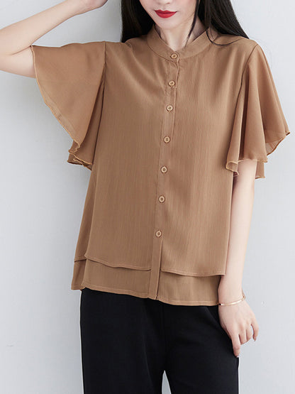 Original 14 Colors Falbala Lapel Blouse Tops