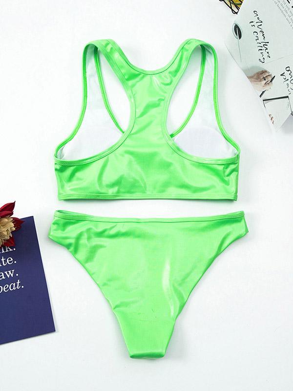 Solid Color Light Skin Vest Split Bikini Swimsuit