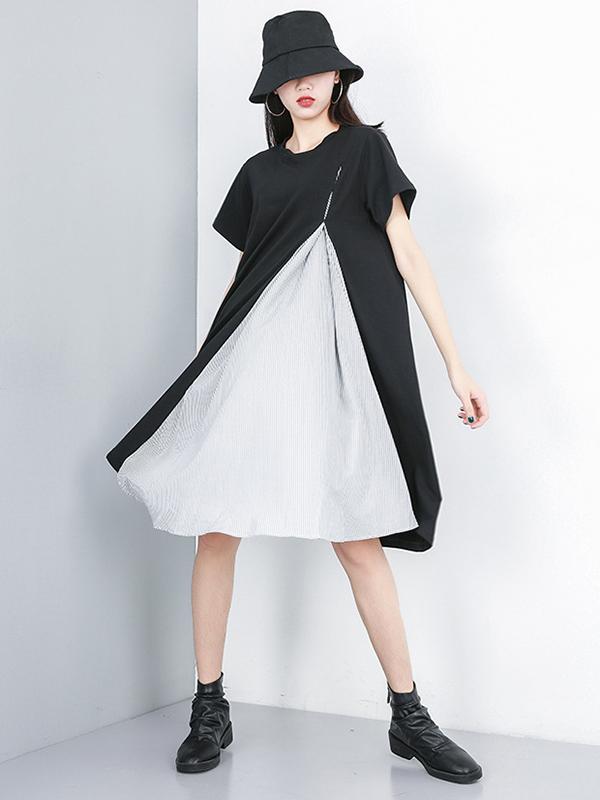 Stripe Split-joint Long Shirt Dress