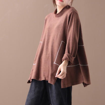 Buykud Decorative Line Casual Comfort Loose Sweater