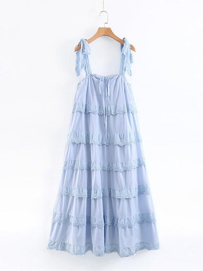 Ruffled A-line Spaghetti Neck Midi Dress