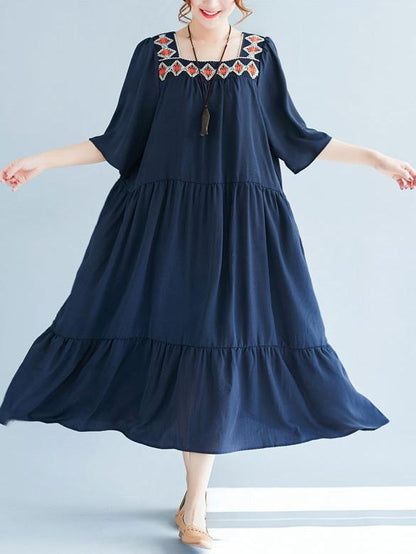 2019 Summer New Loose Embroidery Falbala Dress