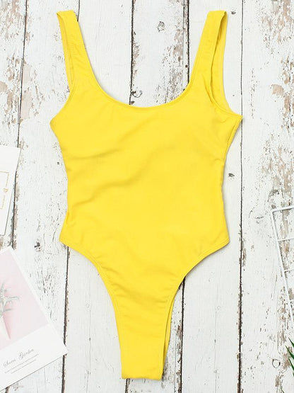 Hollow Back Plain One-piece Swimwear