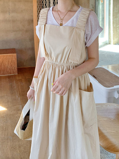 Fashion Elastic High Waisted Spaghetti-Neck Midi Dress