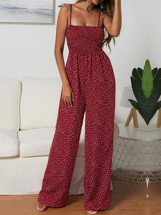 Polka-dot Spaghetti-neck Jumpsuits Bottom