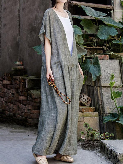 Casual Deep V-neck Linen Long Dress