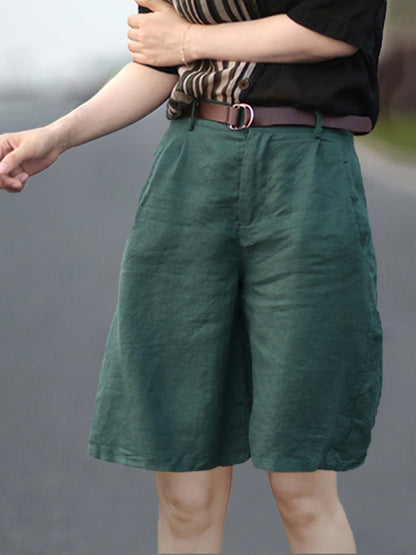 Casual Cotton Blend Solid Column Wide Leg Shorts