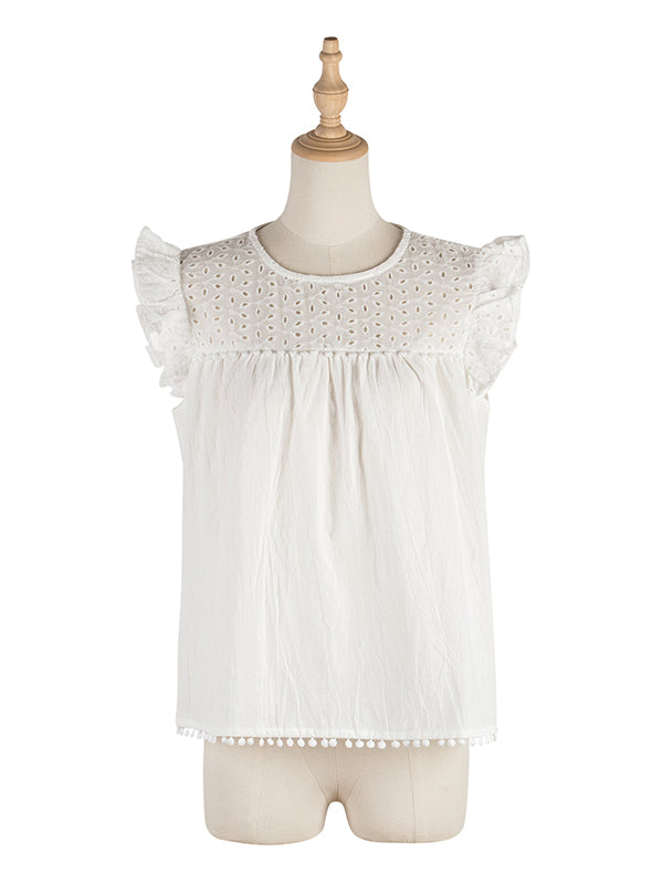 Urban Hollow Falbala Round-Neck White Vest Top