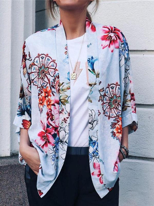 Chic Printed Chiffon Outwear