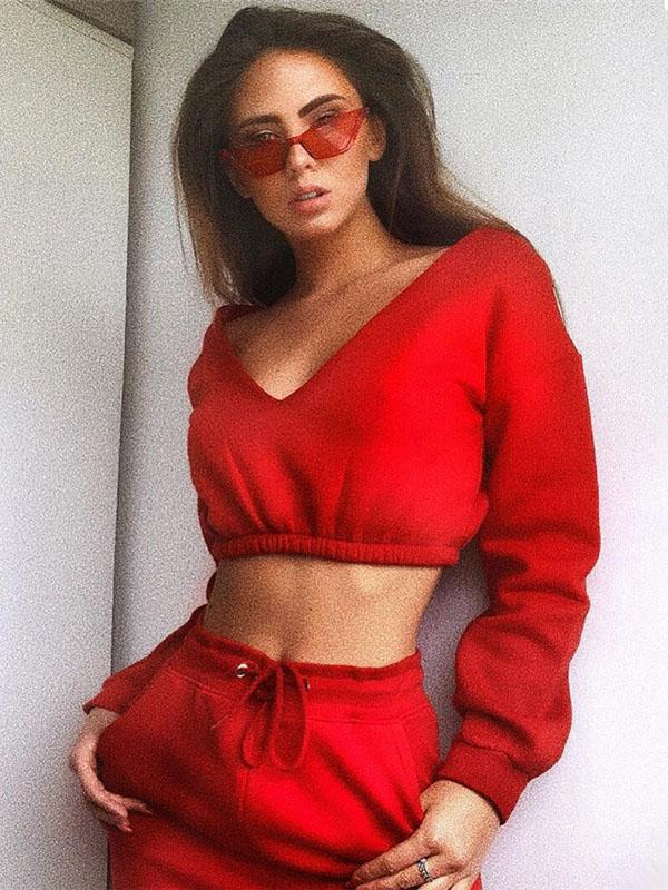 Sports V-Neck Hoodies&Sweatshirt Tops