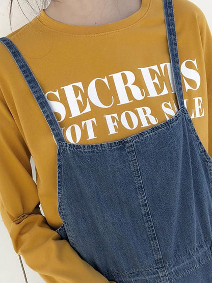 Maternity Elastic Waistband Spaghetti-neck Denim Jumpsuits