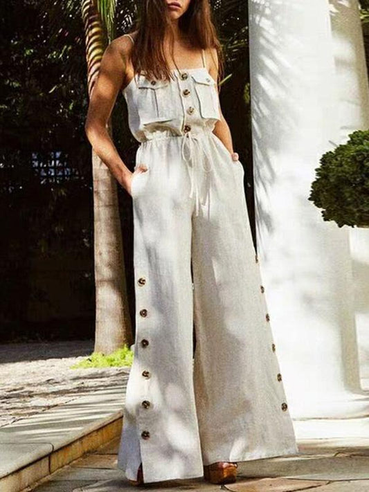 Fashion Casual Spaghetti-neck Fastener Jumpsuits