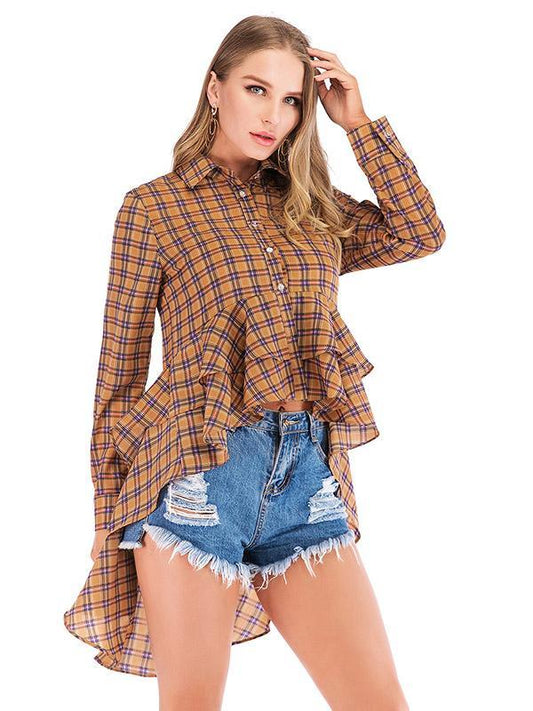Vintage Plaid Mermaid Cropped Blouses&Shirts Tops
