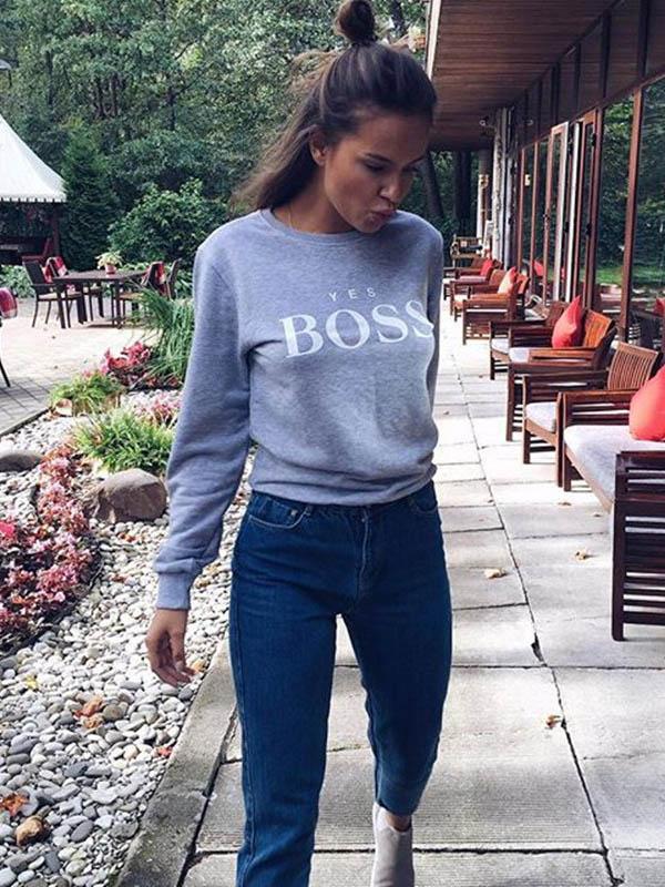 Letter Printed Round-neck Sweatershirt