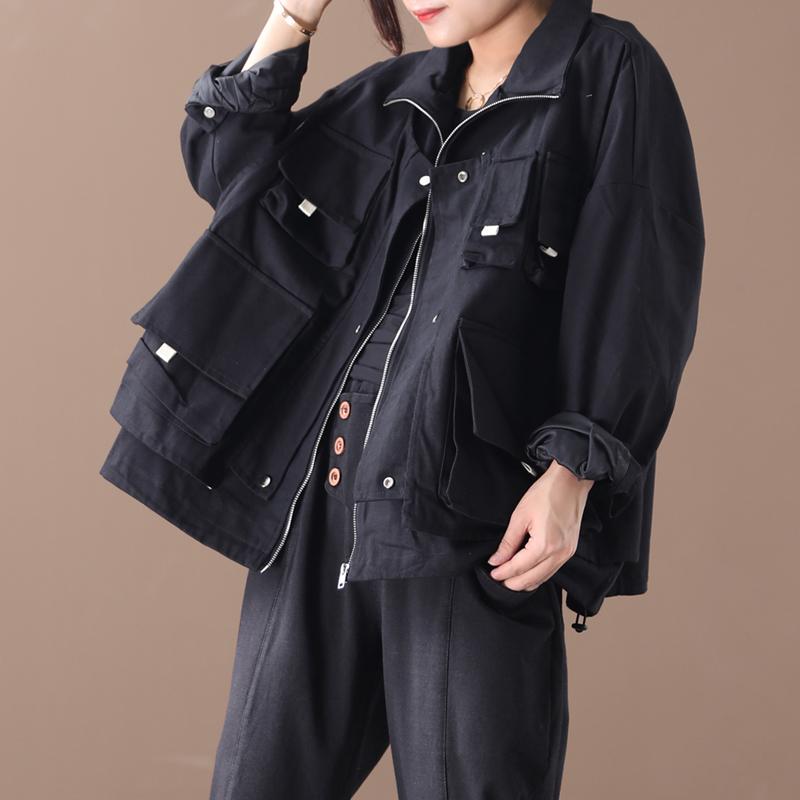 Buykud Casual Pure Color Loose Zipper Jacket