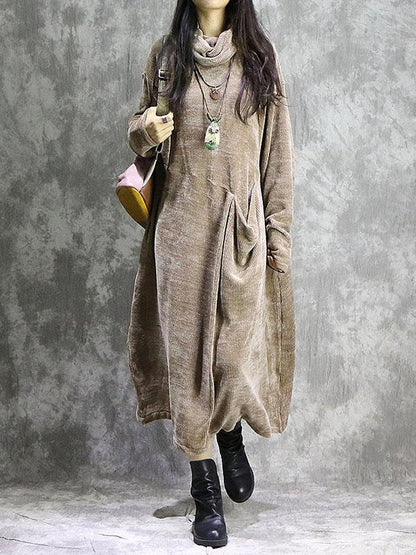 Loose Vintage Split-joint With-pockets Long Dress