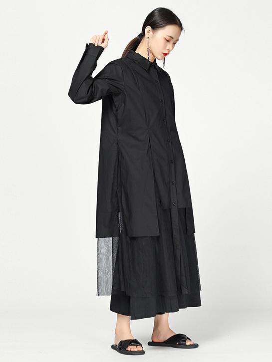 Cropped Split-joint Split-front Lapel Long Blouse
