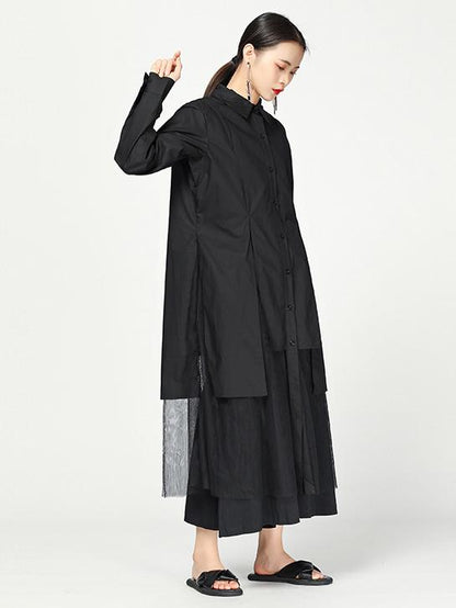 Cropped Split-joint Split-front Lapel Long Blouse