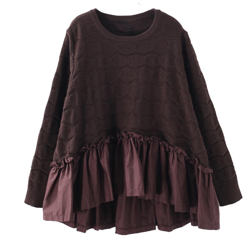 Buykud Agaric Lace Spliced Pleated Loose Blouse