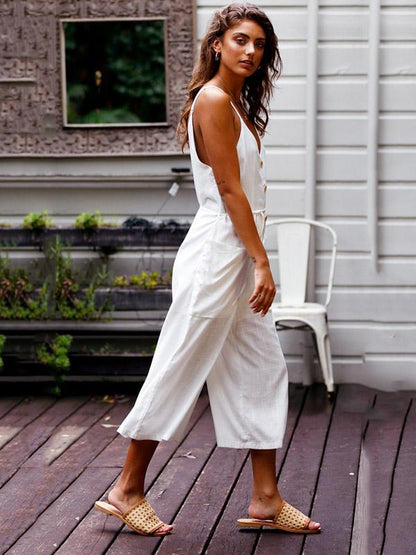 Striped Split-joint Wide Leg Sleeveless Jumpsuits