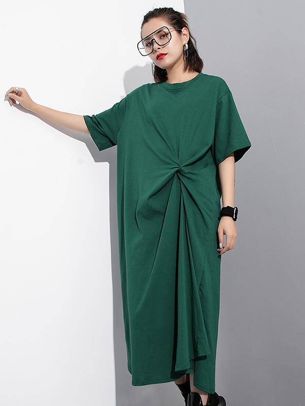 Split-side Solid Loose Cropped T-shirt Midi Dresses