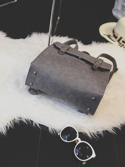 Solid Color Retro Flap Backpack Bag