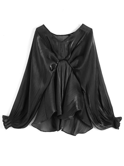 V-neck Chiffon Puff Sleeves Loose Shirt Top
