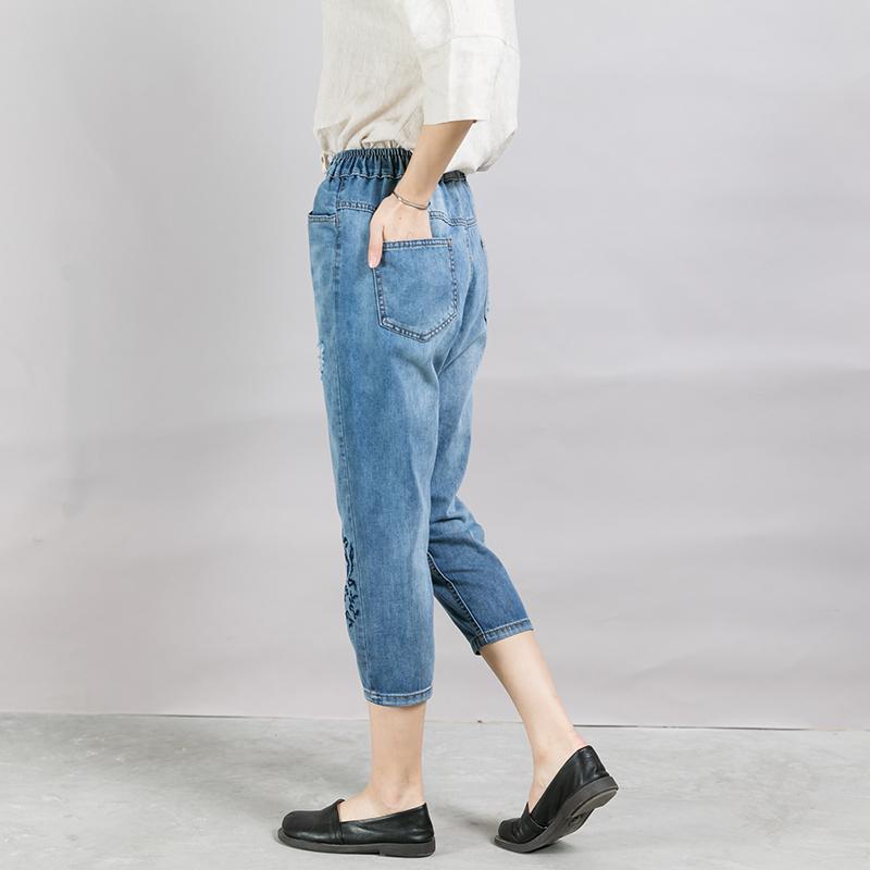 Casual Loose Frayed Women's Cropped Jeans
