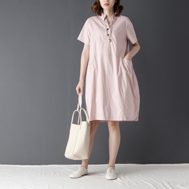 Casual Polo Collar Short Sleeve Knee Length Blue Dress