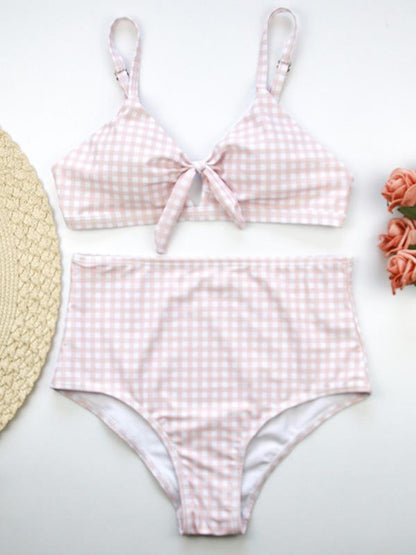 High Waisted Knotted Hollow Bikini Swimsuit