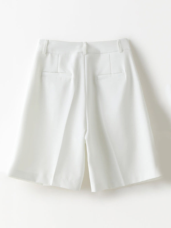 Original Pleats Empire Solid Wide Leg Shorts