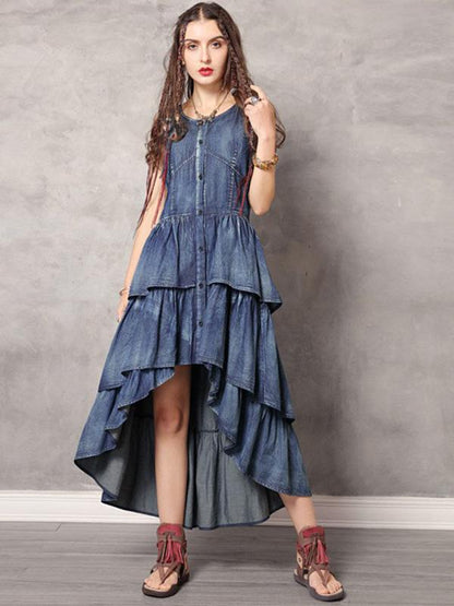 2019 Summer New Vintage Asymmetric Falbala Dress