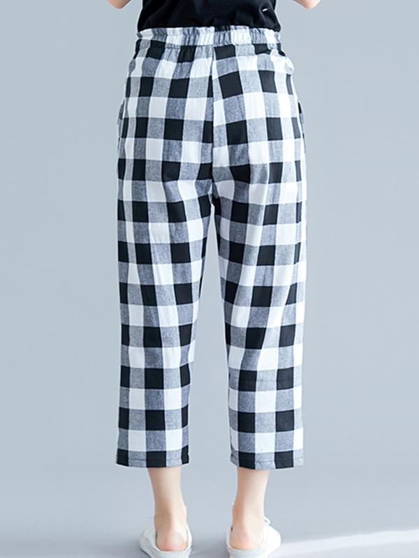 Loose Straight Leg Plaid Harem Pants