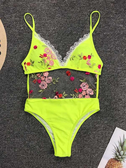 Lace Embroidered Split-joint Swimsuit