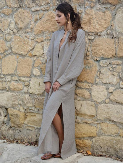 V-neck Long Sleeves Split-side Maxi Dress
