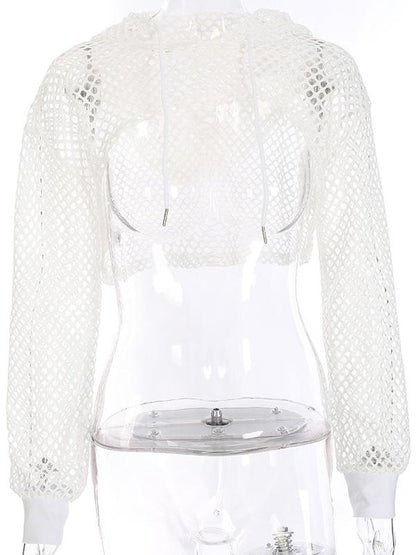 Mesh Hollow Draw String Hoodies & Jackets