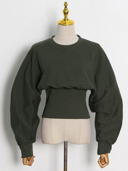 Simple Long Sleeves Green Split-Joint Sweatshirt Top