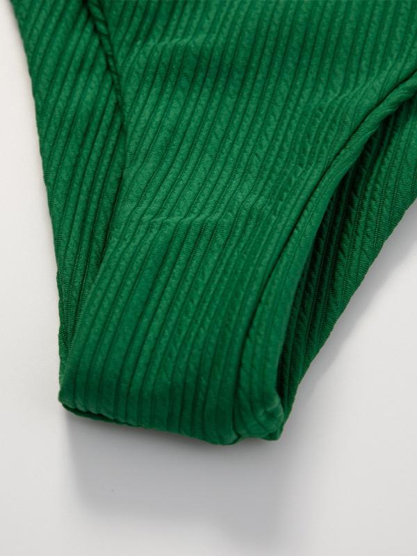 Solid Color Strapless Bandage Split Bikini Swimsuit