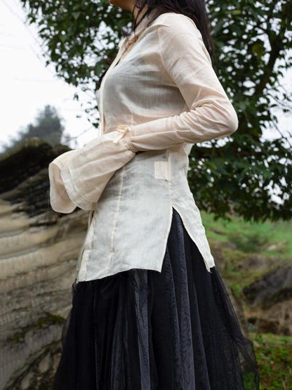 See-through Bandage Solid Blouse Top