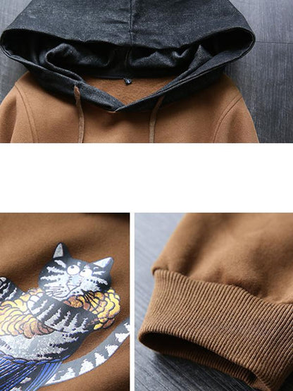 Buykud Cartoon Cat Casual Loose Comfortable Hooded Dress