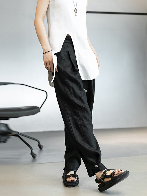 Casual Linen Solid Color Wide Leg Loose Pants