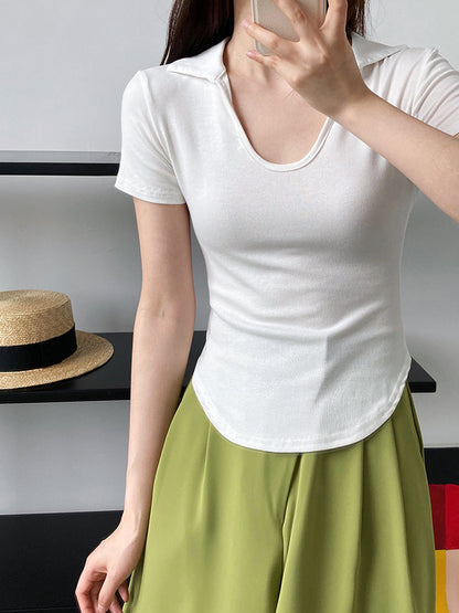 Simple Casual Solid Color U-Neck T-Shirt Top