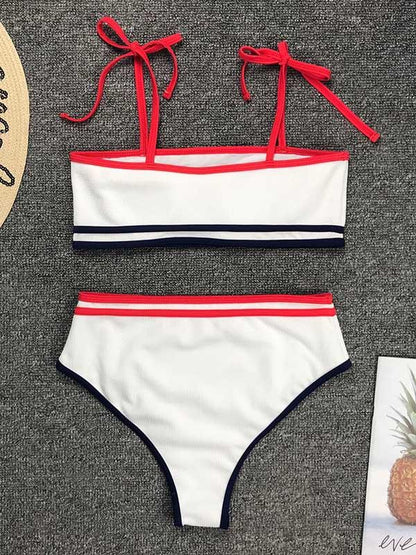Bandeau Ribbed Contrast Bikini Swimsuit