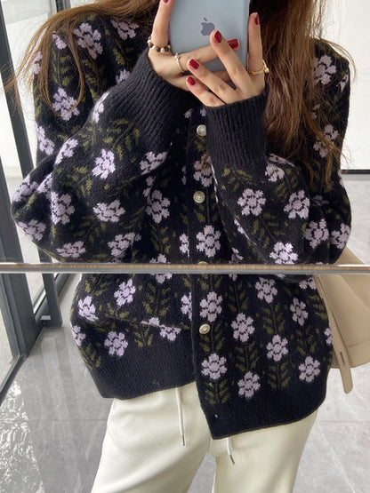 Original Buttoned Round-Neck Long Sleeves Cardigans