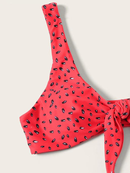 Watermelon Print Bow-embellished Bikini Set